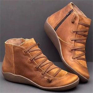 Outfany Vintage Strappy Ankle Boots For Women-FR