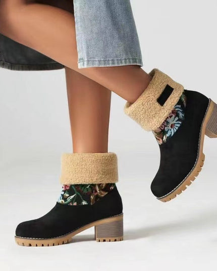 Women's warm thick sole high heel snow boots - Libiyi