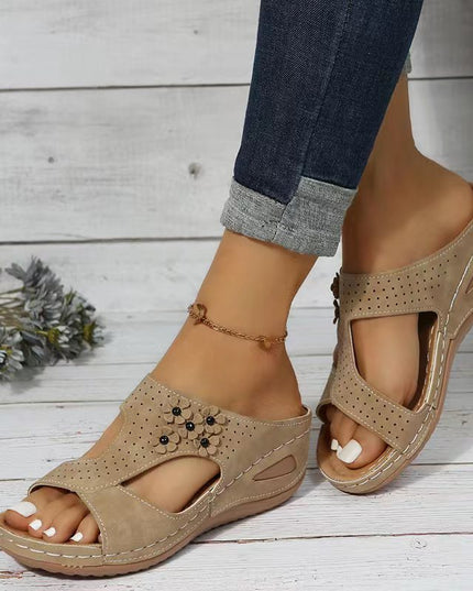 Women's Hollow Open Toe Fish Mouth Wedge Slippers - Libiyi