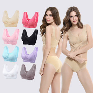 Women's Plus Size Lace Wide Straps Wireless Bra Front Closure Push Up Bras - Keillini