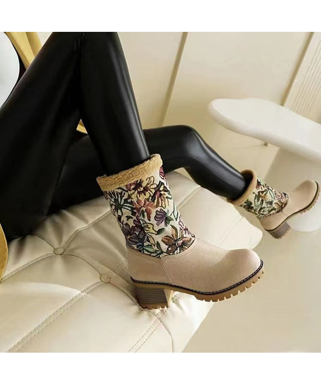 Women's warm thick sole high heel snow boots - Libiyi