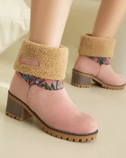 Women's warm thick sole high heel snow boots - Libiyi