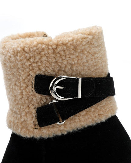 Women's thick heel leather buckle warm boots - Libiyi