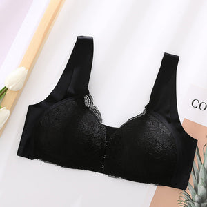 Women's Plus Size Lace Wide Straps Wireless Bra Front Closure Push Up Bras - Keillini