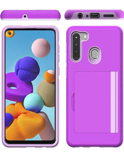 Armor Protective Card Holder Case for Samsung A21(US) With 1 PACK Screen Protector - Libiyi