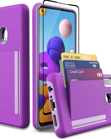 Armor Protective Card Holder Case for Samsung A21(US) With 1 PACK Screen Protector - Libiyi