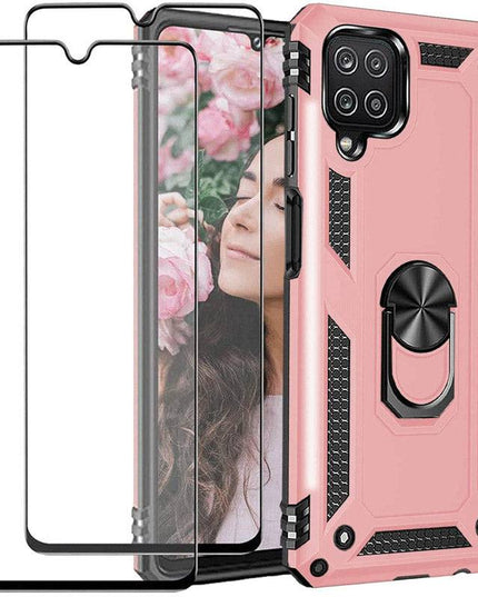 Samsung A42(5G) Luxury Armor Ring Bracket Phone Case With 2-Pack Tempered Glass Screen Protectors - Libiyi