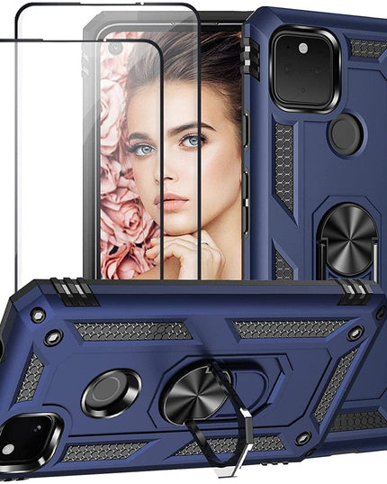 2022 Luxury Armor Ring Bracket Phone case For Google Pixel 4A With 2-Pack Screen Protectors - Libiyi