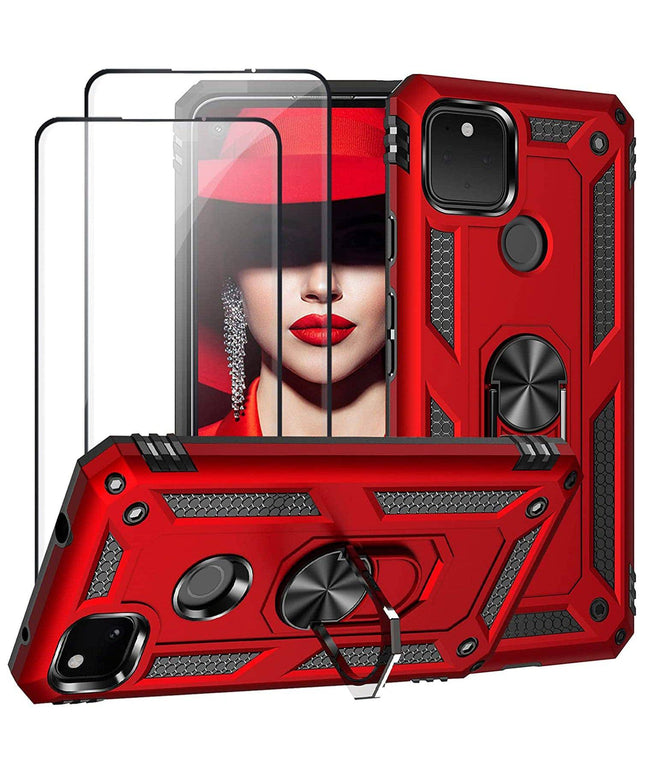 2022 Luxury Armor Ring Bracket Phone case For Google Pixel 5 With 2-Pack Screen Protectors - Libiyi