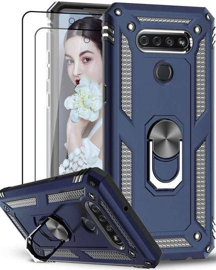 Luxury Armor Ring Bracket Phone Case For LG K51 With [2 Pack] Screen Protectors - Libiyi