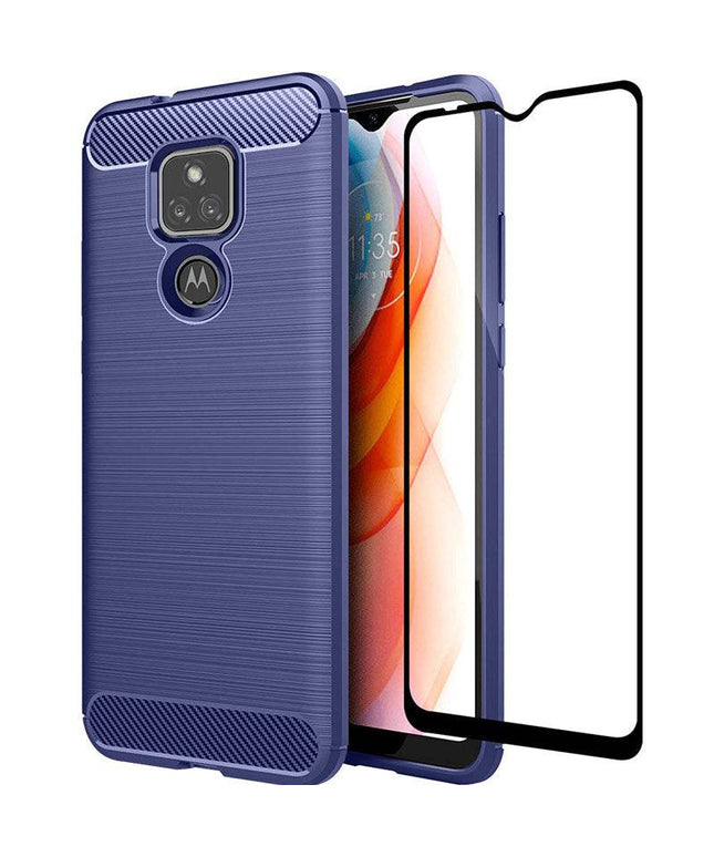 Luxury Carbon Fiber Case For Moto G Play 2021 With Screen Protector - Libiyi
