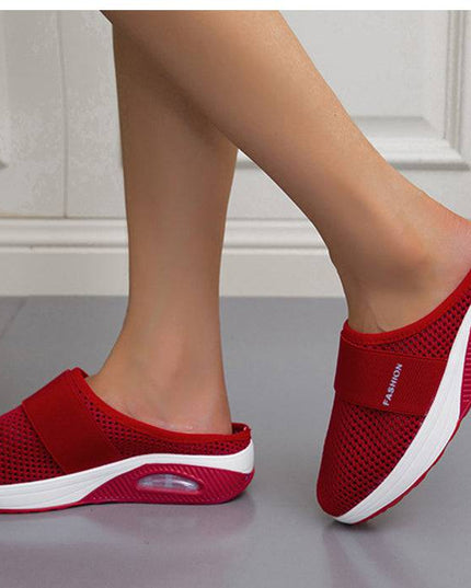 Libiyi Women Daily Fly Knit Fabric Summer Air Cushion Mule Slippers - Libiyi