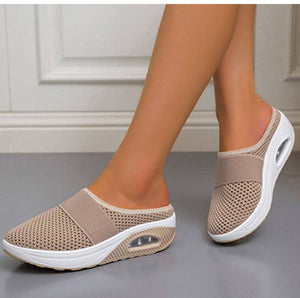 Libiyi Women Daily Fly Knit Fabric Summer Air Cushion Mule Slippers - Libiyi