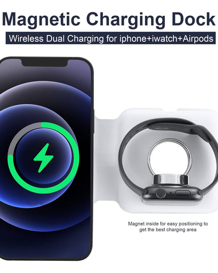 15W Qi Wireless Magnetic 2 in 1 Foldable Fast Charger for iPhone 12 11 Airpods Apple Watch - Libiyi