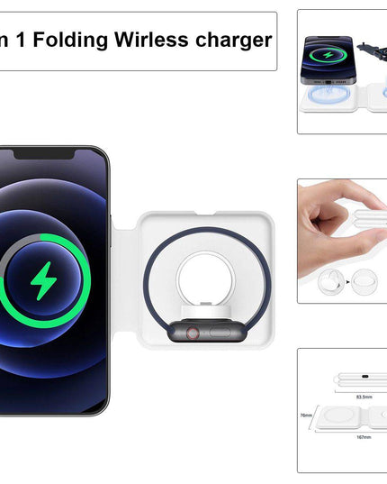 15W Qi Wireless Magnetic 2 in 1 Foldable Fast Charger for iPhone 12 11 Airpods Apple Watch - Libiyi