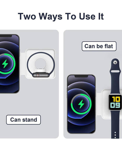 15W Qi Wireless Magnetic 2 in 1 Foldable Fast Charger for iPhone 12 11 Airpods Apple Watch - Libiyi