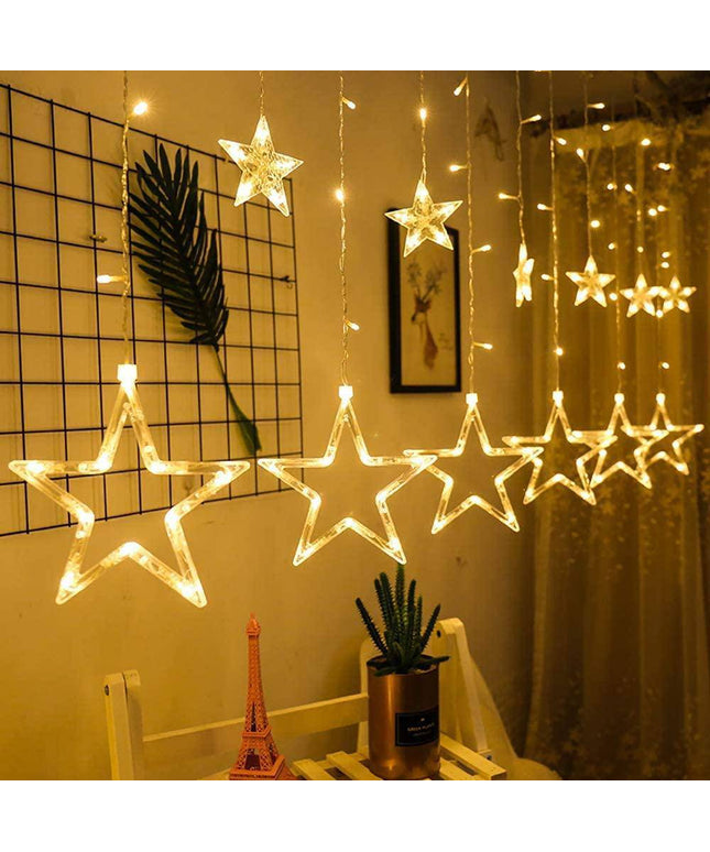 LED Star Curtain Lights 12 Stars 8 Modes Christmas String Lights - Libiyi