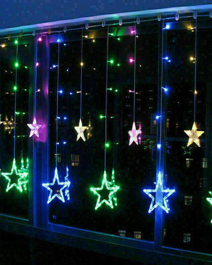 LED Star Curtain Lights 12 Stars 8 Modes Christmas String Lights - Libiyi