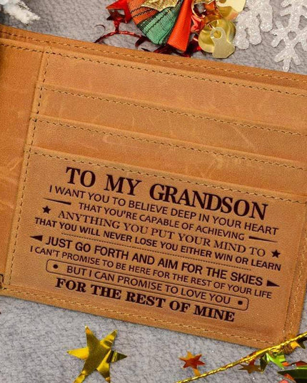 To My GrandSon - Premium Cow Leather Card Wallet - Libiyi